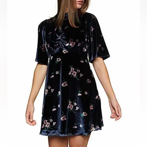 Free People  My Baby Floral Navy Velvet Minidress - Picture 1 of 10